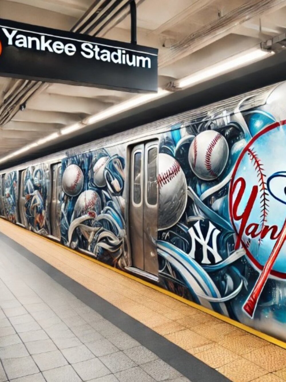 NY Yankees Subway Train Print + Official MTA NYC Subway Map 23x32 New York City - Picture 2 of 5